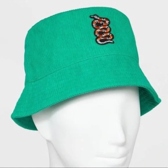 wild fable Accessories - Wild Fable Women's Corduroy Green Adjustable Bucket Hat w/ Snake Patch One Size